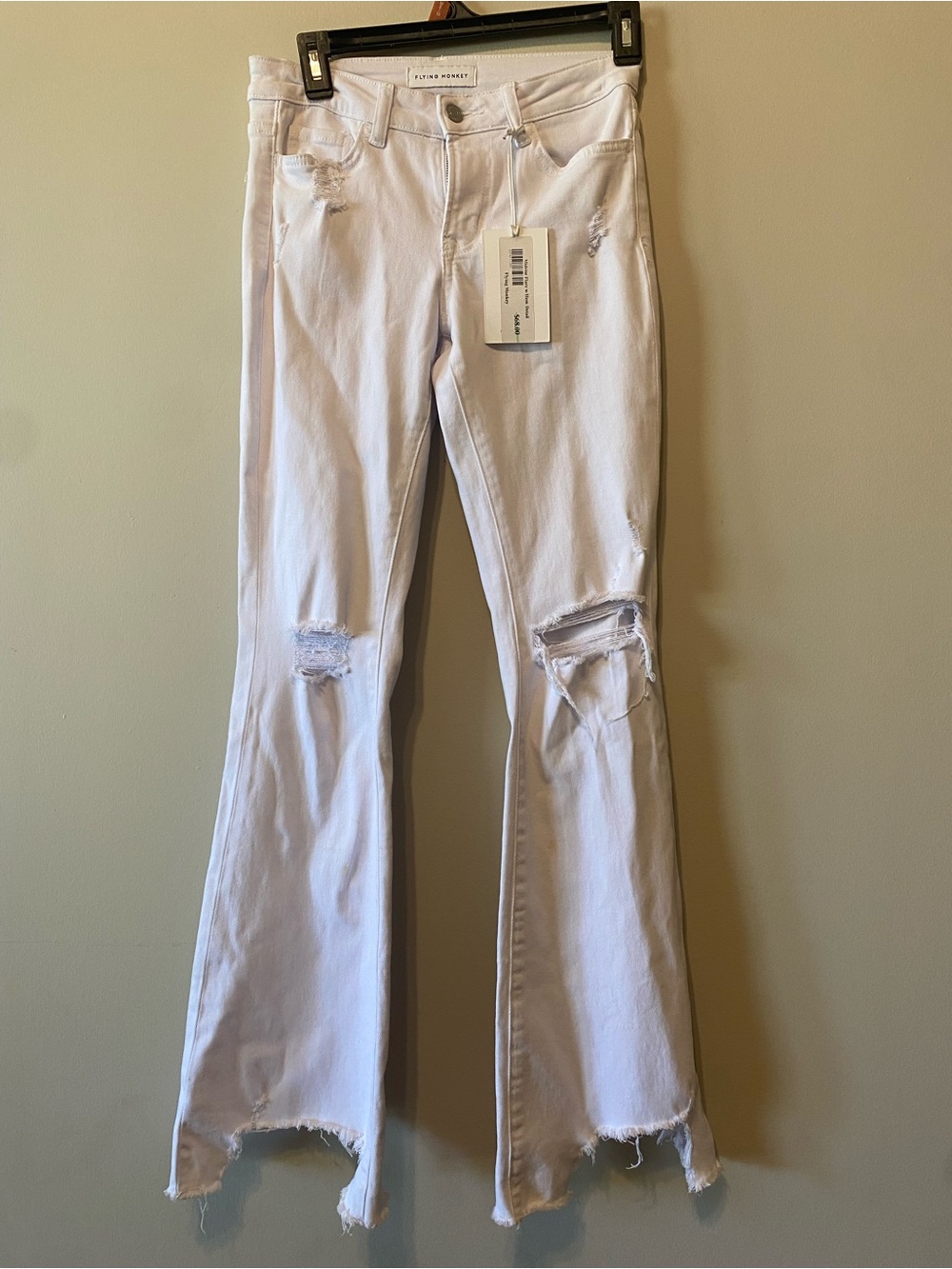 Flying Monkey Off-White Distressed Flare Jeans